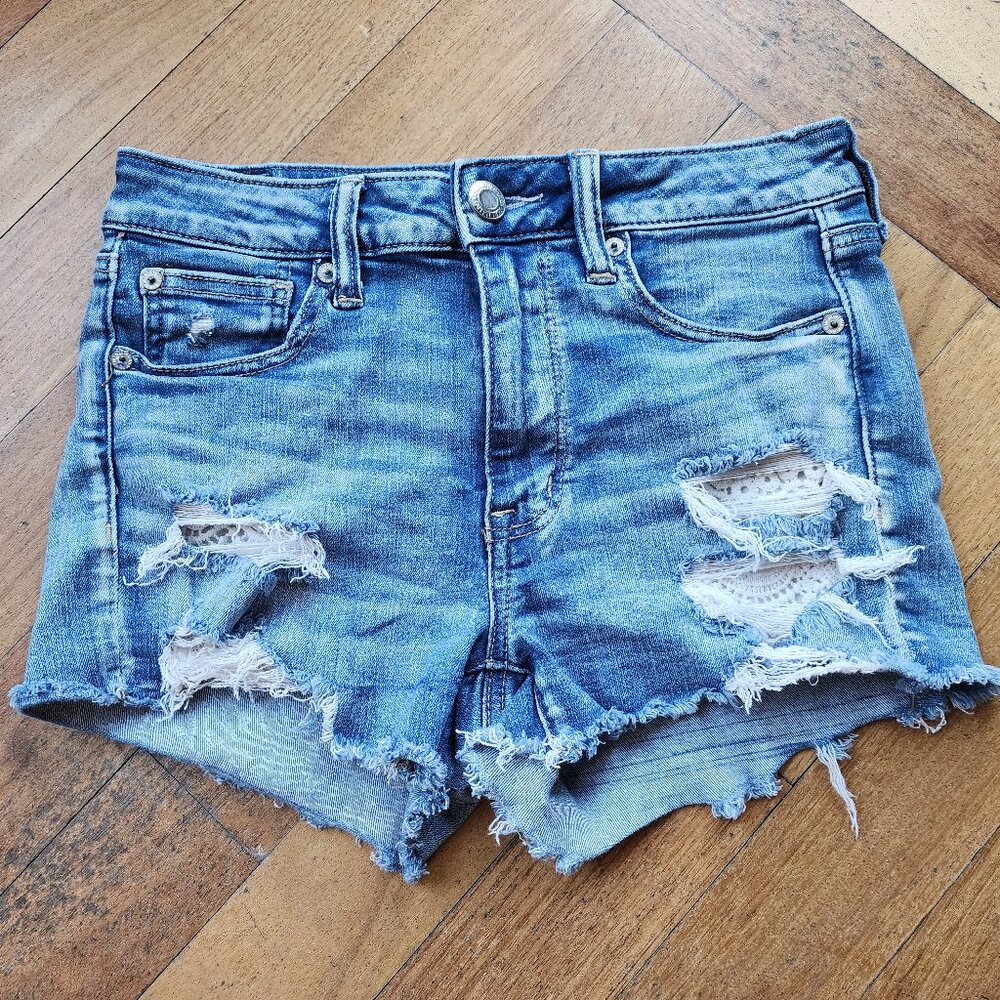 American Eagle Outfitters Hi-Rise Shortie Ripped Jean Shorts Size 6